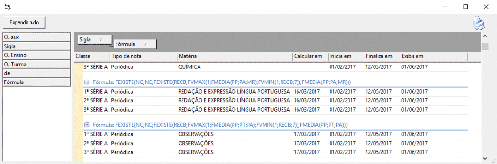 Acadêmico – Revisar Esquema de Notas – Sistema de Gestão Escolar