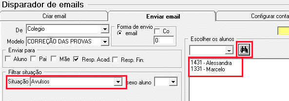 Disparador de emails - Filtro Alunos Avulsos