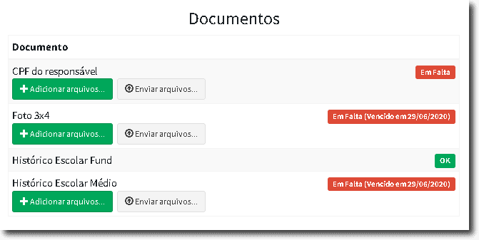 envio de documentos num sistema online de gestão escolar