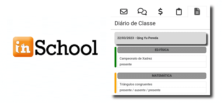 Diário de classe na Agenda digital escolar InSchool do SisAlu - Sistema de Gestão Escolar